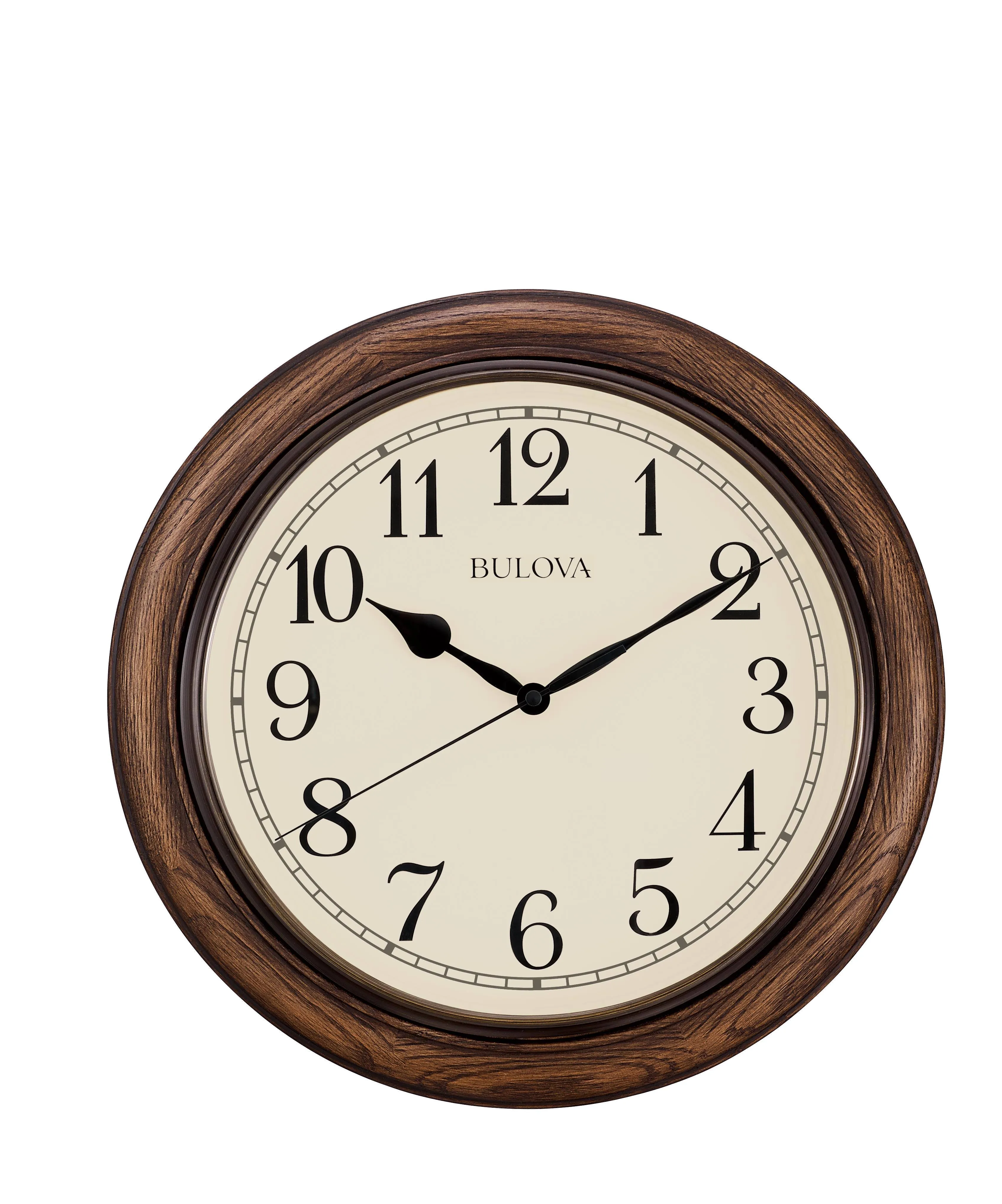 Bulova Oakbrook Dark Oak Wood 16" Round Wall Clock