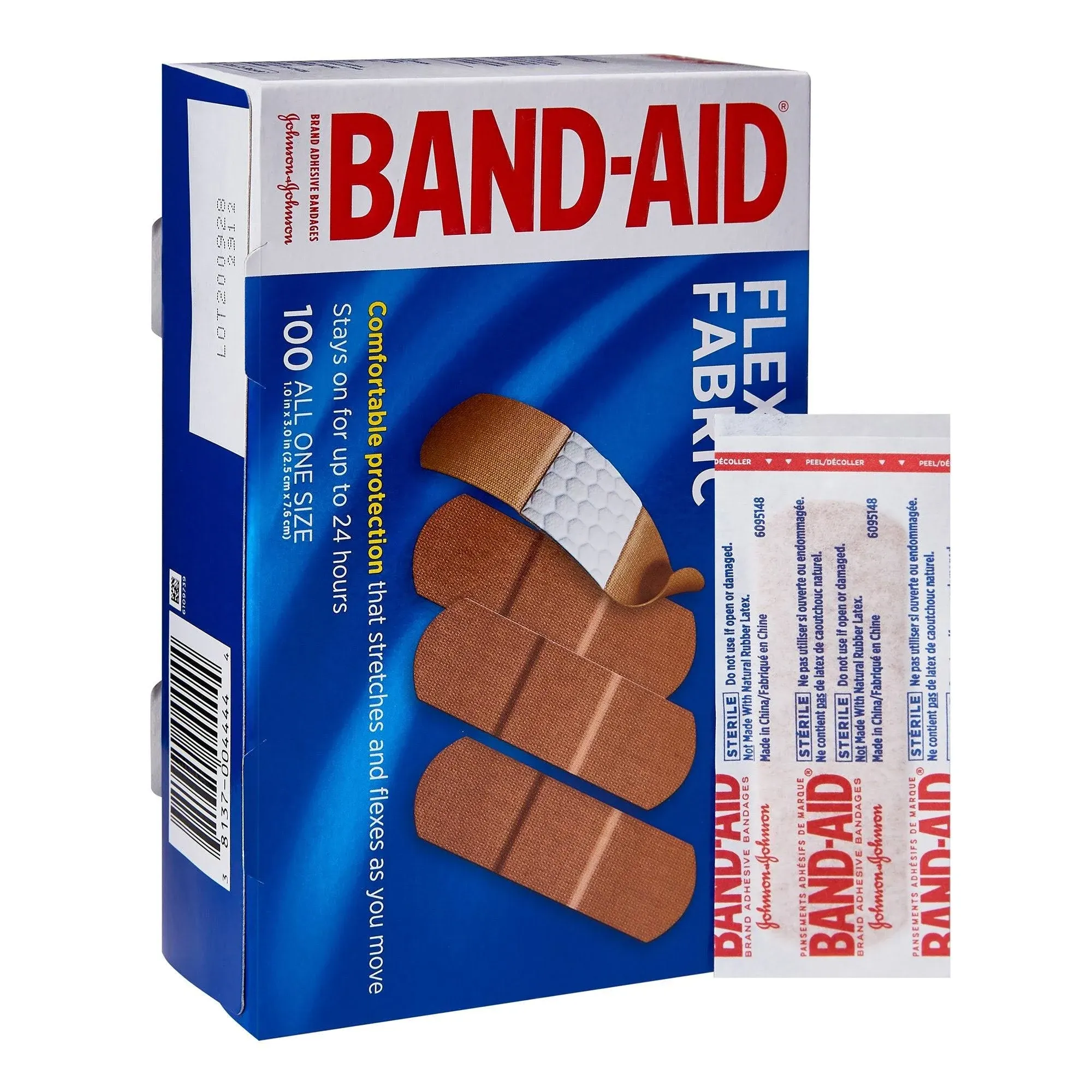 Band-Aid Flexible Fabric Adhesive Bandages, 1" x 3", 100/Box