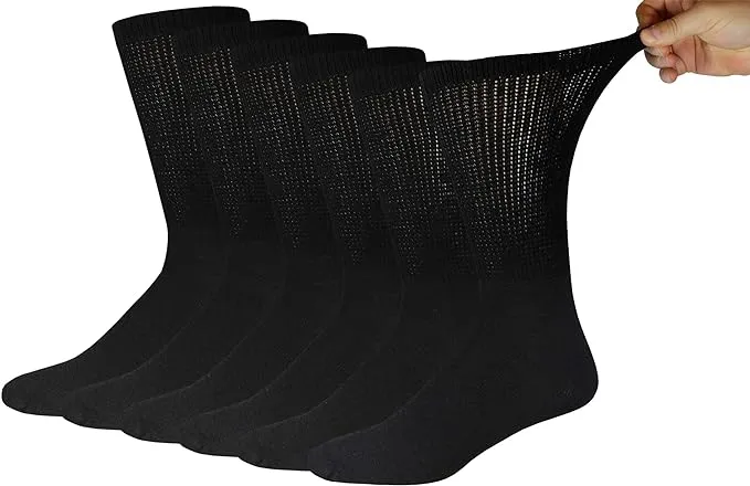 Big and Tall Diabetic Cotton Neuropathy Crew Socks, King Size Mens Athletic Crew Socks (13-16, Black) - 6 pairs