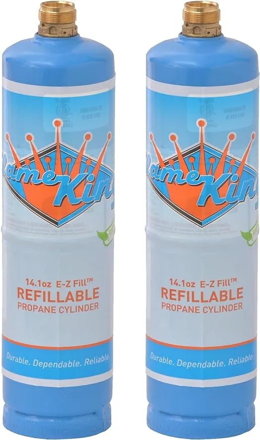 Flame King 1LB Empty Propane Welding Cylinder Tank, Reusable & Transportable - Safe and Legal Refill Option, 14.1 oz, Blue (2-Pk)