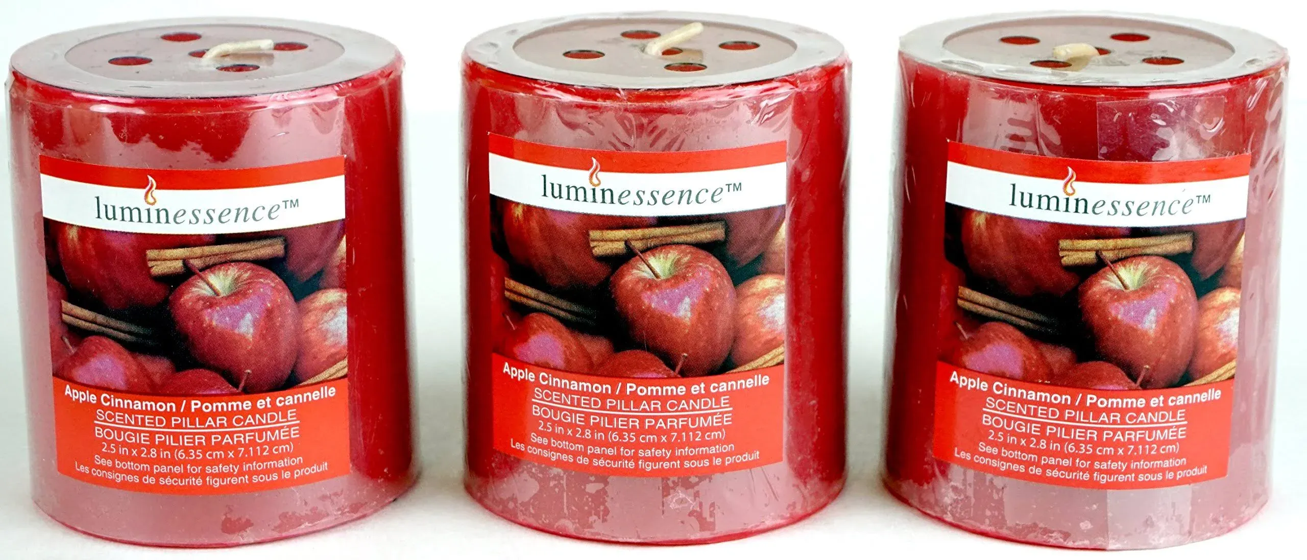 Apple Cinnamon Scented Pillar Candles, 3 Pillar Candles In Each Pack - - Wonderful Aroma - Long Lasting – Inexpensive - Each Soy Wax Candle Has A Wonderful Apple Cinnamon Scent