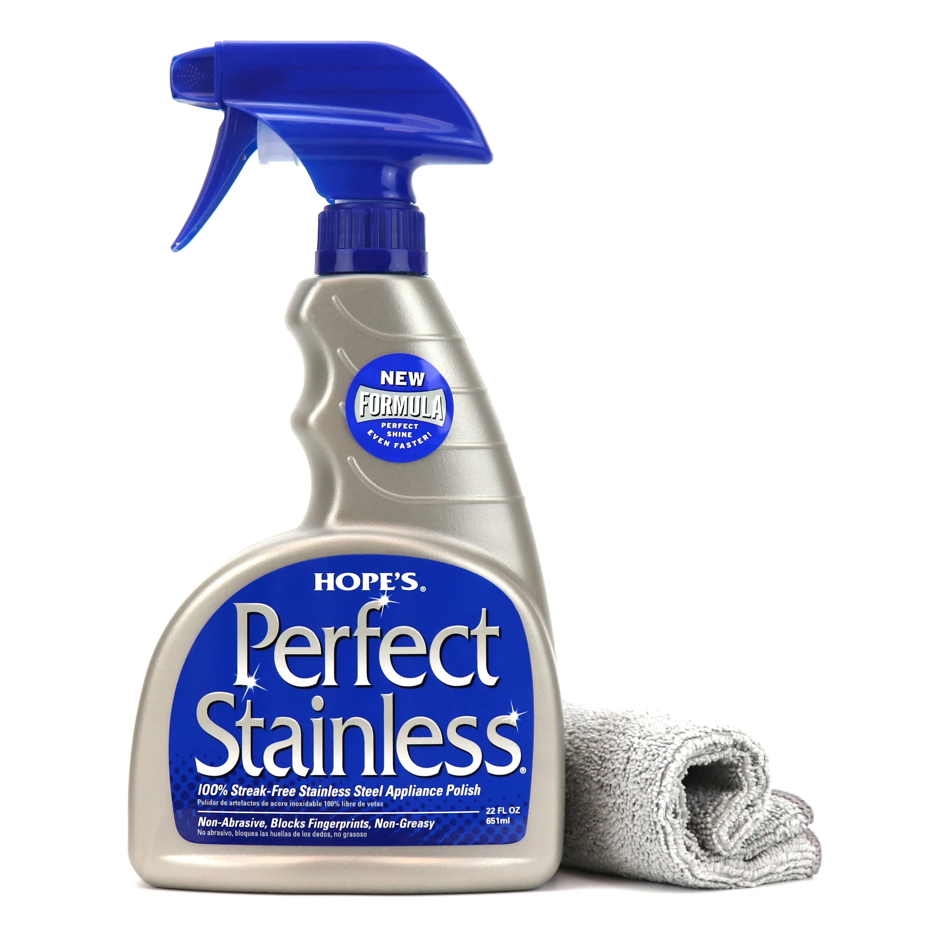 Hope's Perfect Stainless Steel Cleaner and Polish with Microfiber Cloth, 22-Ounce, Streak-Free Self-Polishing Formula, Blocks Fingerprints, 1 Pack