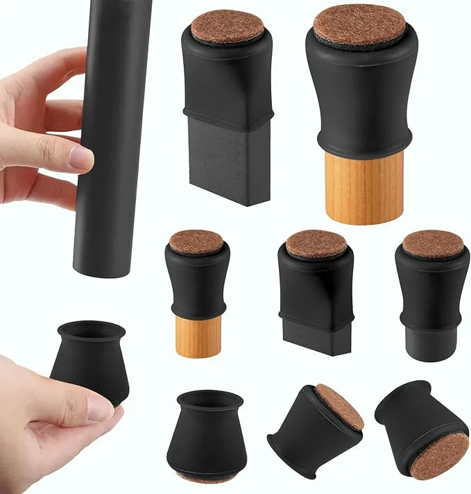 Extra Small Silicone Chair Leg Floor Protectors w/Felt, Black Chair Leg Caps Fit 0.5'' - 0.9'' Silicon Furniture Leg Feet Cover Protect Wooden Floor