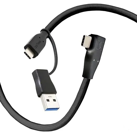 SideTrak USB-C to USB-C Cable & USB-A Adapter | Durable, Flexible, Tangle-Free Braided Nylon Cord | 3ft | Black