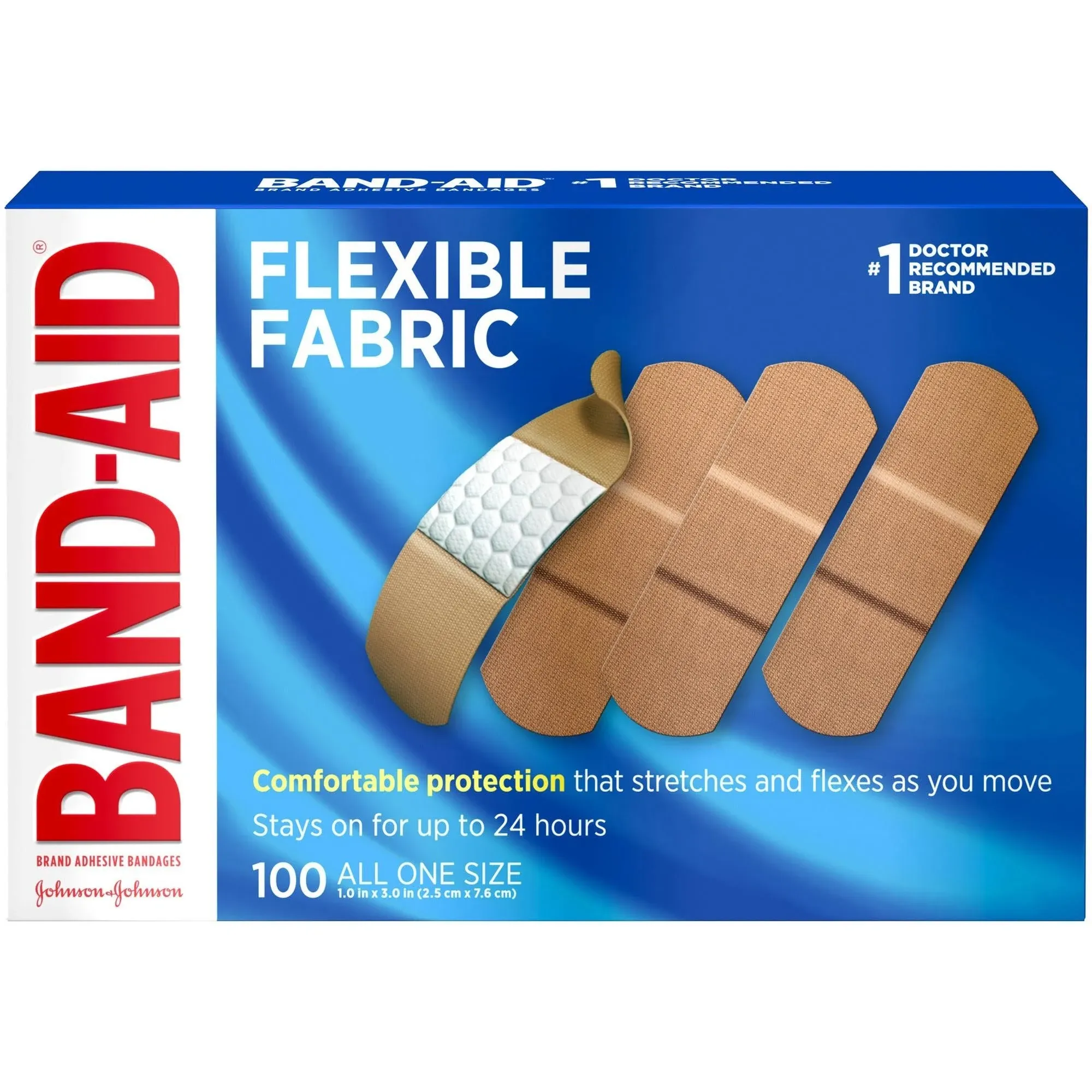 Band-Aid Brand Flexible Fabric Adhesive Bandages, All One Size, 100 Ct