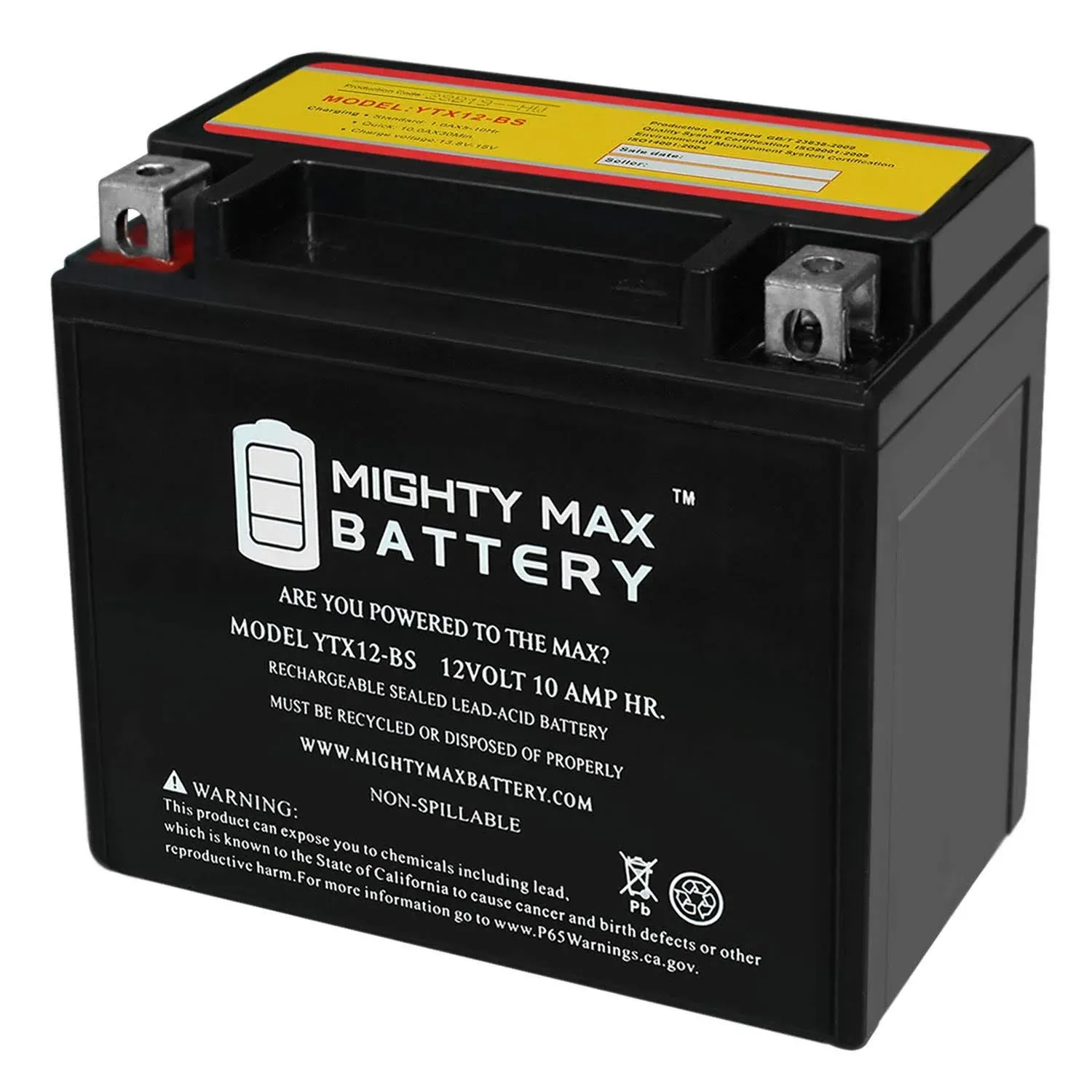 Mighty Max Battery YTX12-BS Motorcycle ATV Battery for Dune Buggy GTS150