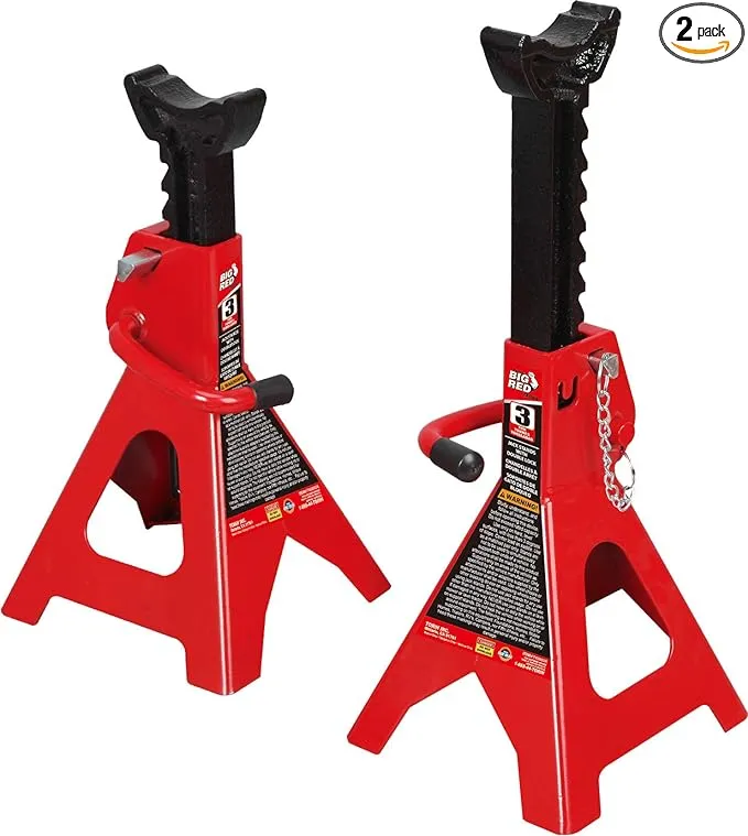 Torin T43002A Big Capacity Double Locking Steel Jack Stands, Red, 3 Ton