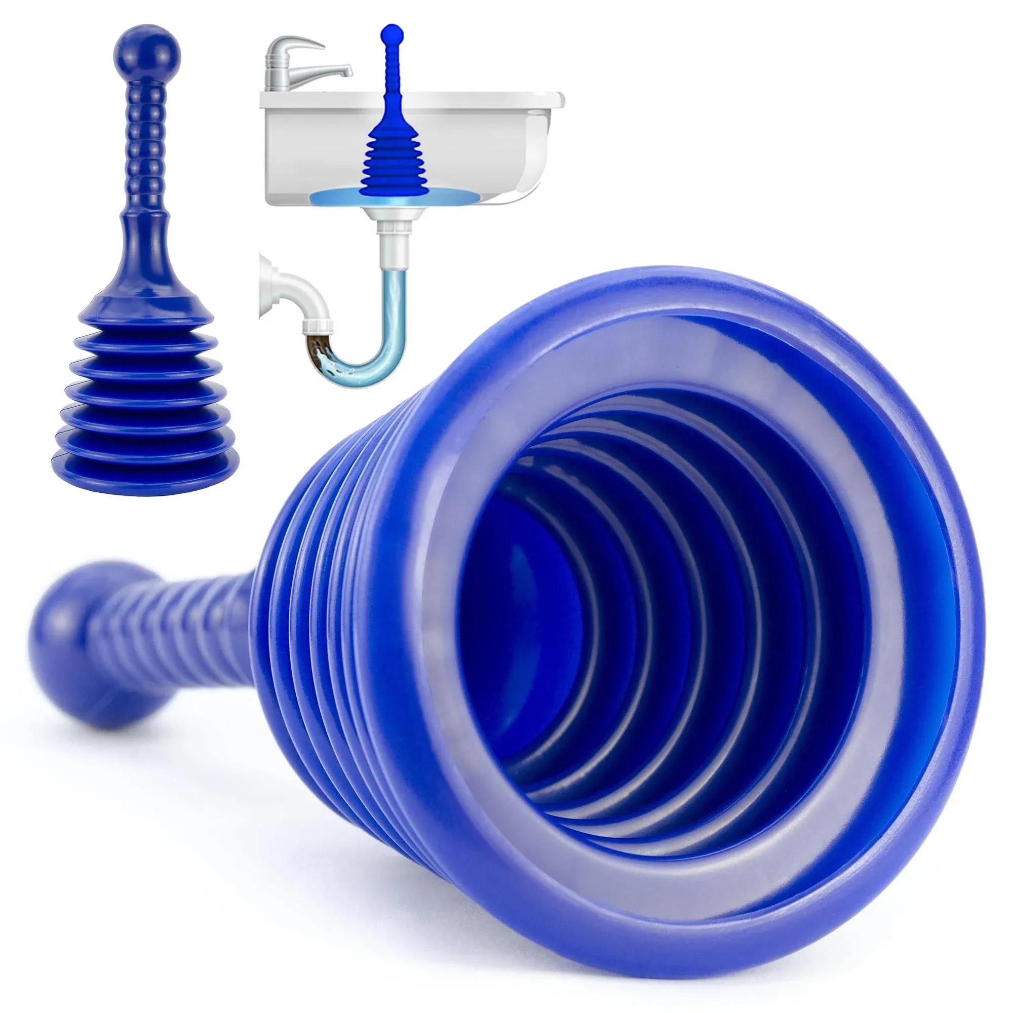 Luigi's Sink and Drain Plunger for Bathrooms, Kitchens, Sinks, Baths and Showers. Small and Powerful, Commercial Style 'Plumbers Plunger' with Large Bellows