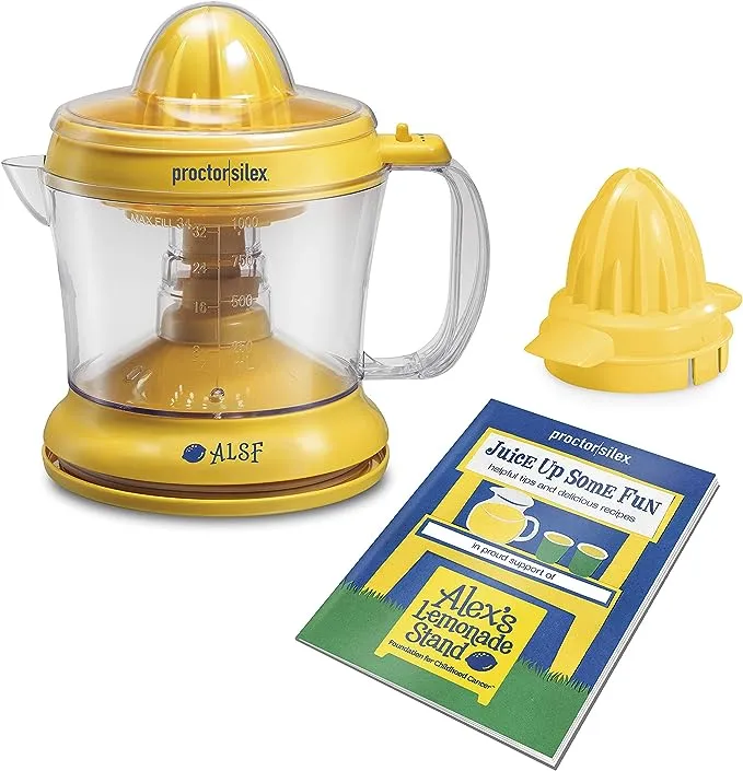 Proctor Silex Alex's Lemonade Stand Electric Citrus Juicer Machine and Squeezer, for Lemons, Limes and Oranges, 34 oz, Yellow (66331)