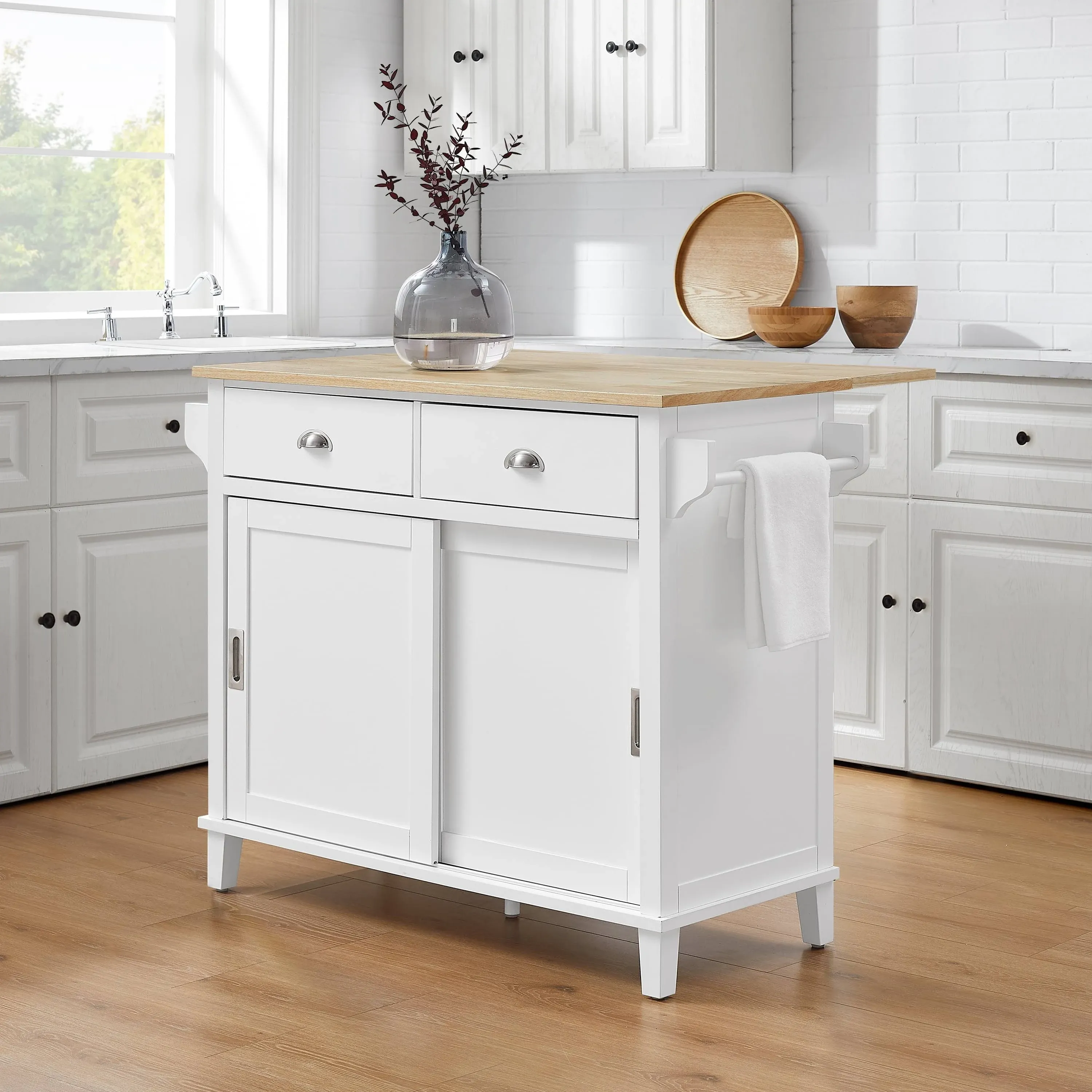 Crosley Cora Drop Leaf Kitchen Island White & Natural