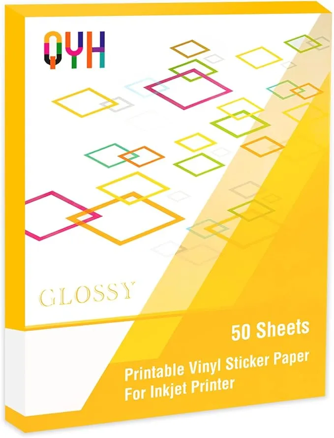 Gwybkq Sticker Paper Printable Vinyl for Inkjet Printer, 50 Sheets White Glossy