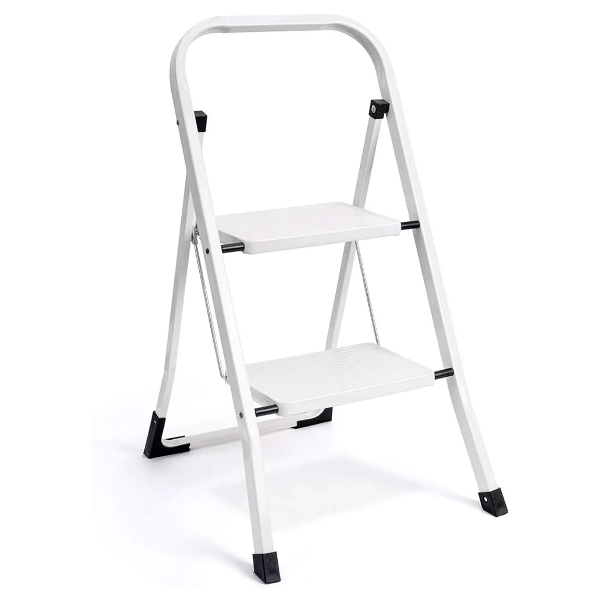 Delxo Non-Slip 2 Step Stool Folding Steel Wide Step Ladder with Hand Grip, White