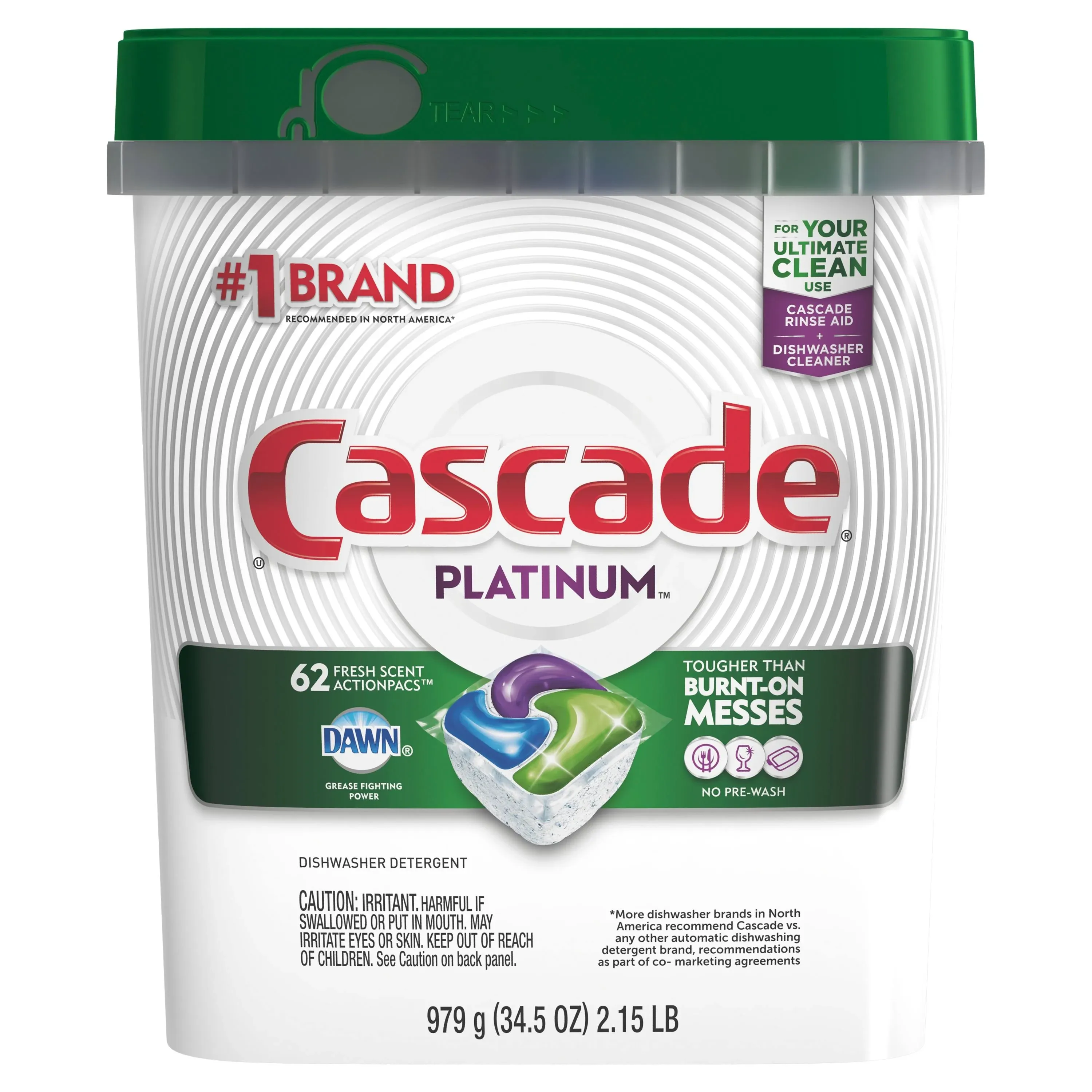 Cascade Platinum Dishwasher Pods ActionPacs Dishwasher Detergent Tabs Fresh Scent - 62 Count