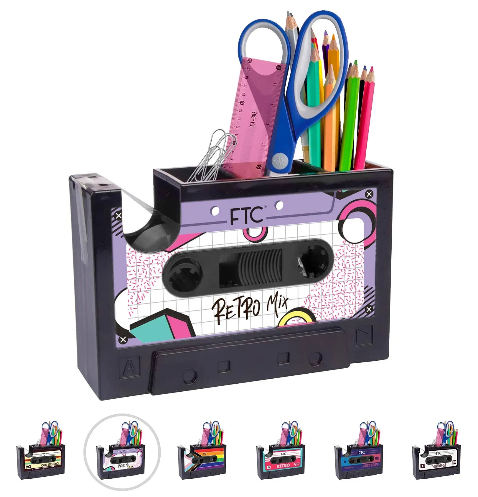 FTC Retro Cassette Tape Dispenser Office Supply Holder - 6.70 inch x 1.98 inch x ...