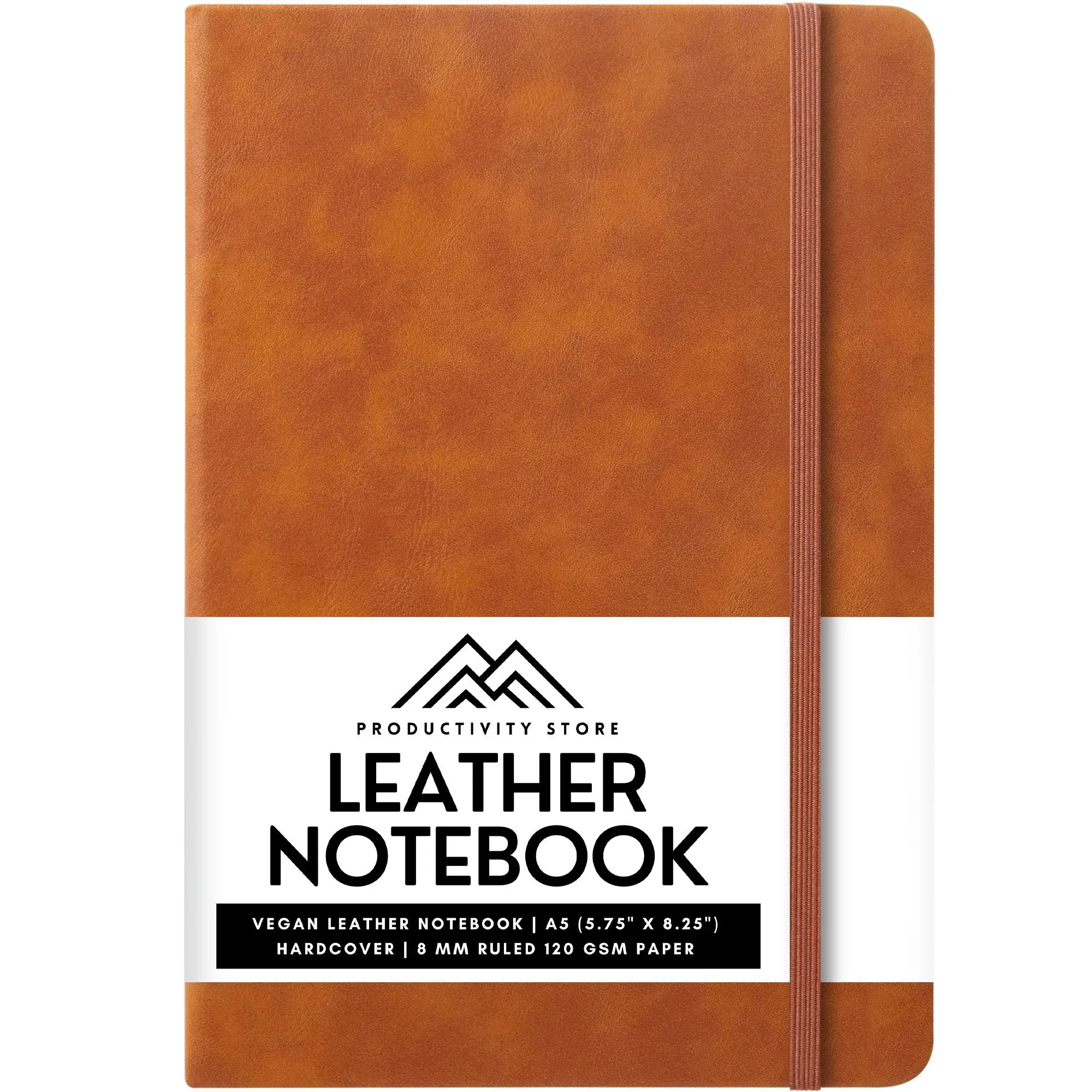 Productivity Store Leather Notebook & Journal | A5 5" x 8" Hardcover Vegan Leather Notebook with Thick Premium 120gsm Ruled Lined Paper | Notebook