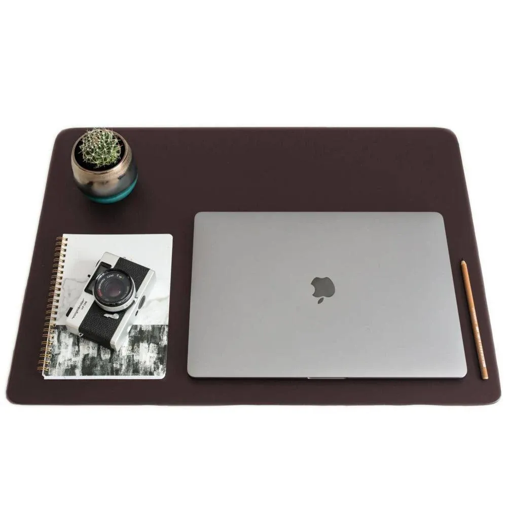 // Brown Leather Smooth Desk Mat Pad Blotter Protector, Extended Non-Slip Rectan