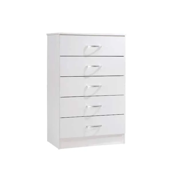 Hodedah Wood 5-Drawer Chest, White