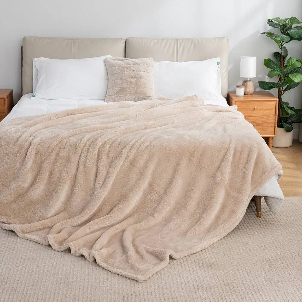 Berkshire Blanket Classic Extra-Fluffy™ Plush Throw Blanket, Soft Fuzzy Fluffy Long Hair Throw Blanket for Couch Sofa Bed, Chino Khaki, 50x60 Inches