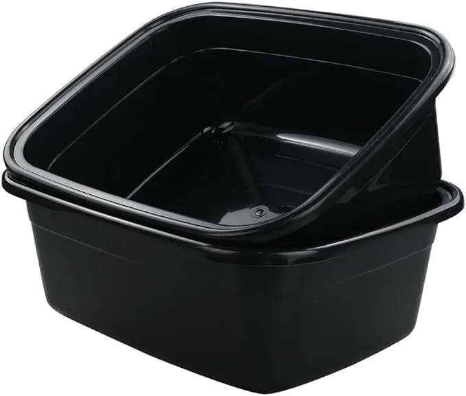 Idotry Rectangle Plastic Black Washing Basin/Tub, Pack of 2 (18 Quart)