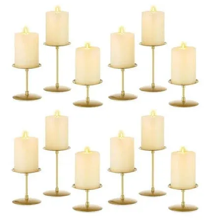 Gold Candle Holders for Pillar Candles Set of 12 Fireplace Metal Candle Stand for Wedding Decoration