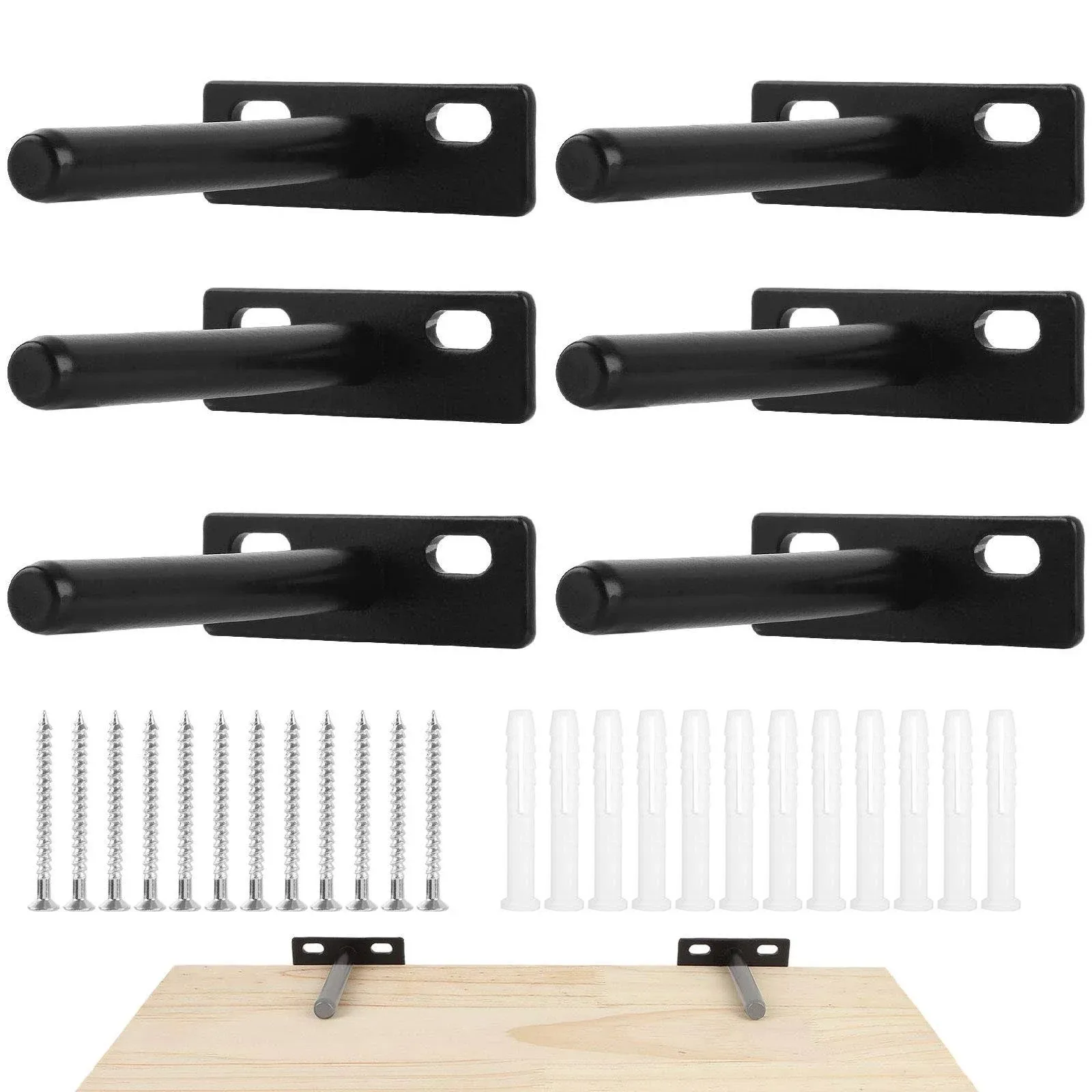 6PCS 3 inch Floating Shelf Bracket Small Blind Shelf Supports Invisible Brackets for Floating Wood Shelves Solid Steel Hidden Float Shelf Bracket Hardware with Set Screws - Black