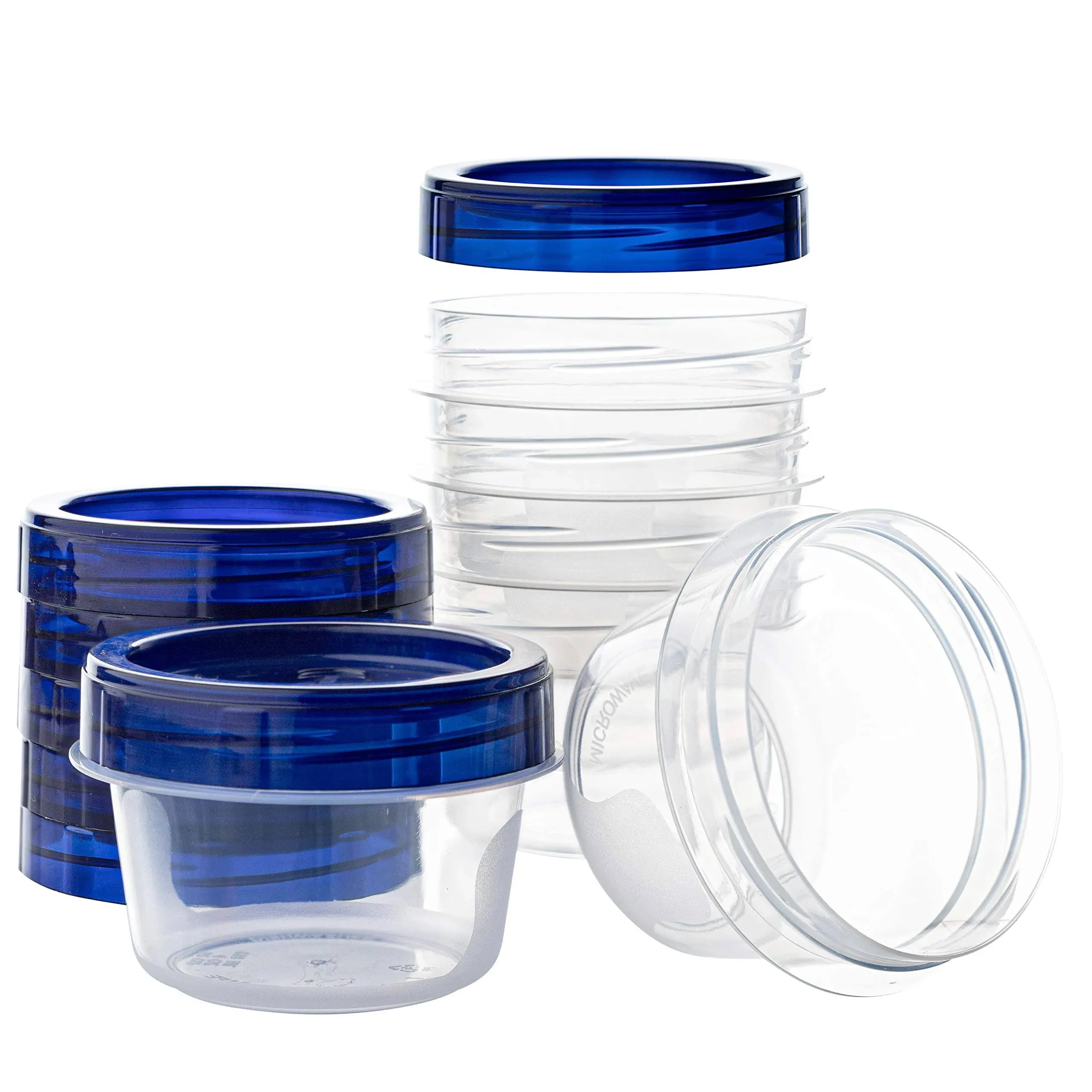 PLASTICPRO Food Storage Freezer Deli Containers Clear bottom With blue Top Twist on Lids Reusable, Stackable,[32 oz 6 Pack]