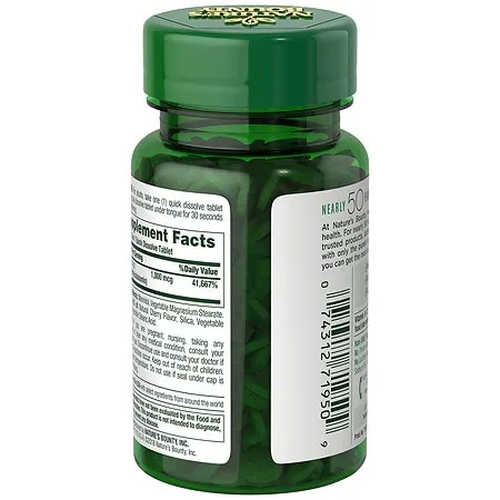 Nature's Bounty Vitamin B12, Supports Energy Metabolism and Nervous System Health, 1000mcg, 60 Quick Dissolve Tablets