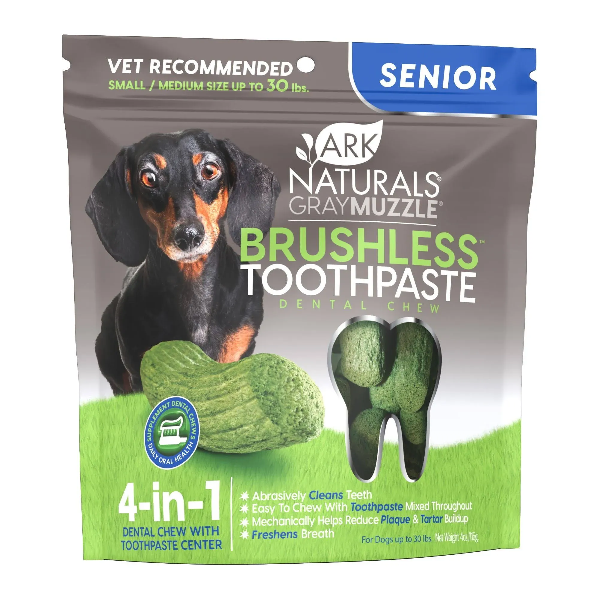 Ark Naturals Gray Muzzle Brushless Toothpaste, Senior Dog Dental Chews for Large Breeds, Vet Recommended for Plaque, Bacteria & Tartar Control, 1 Pack