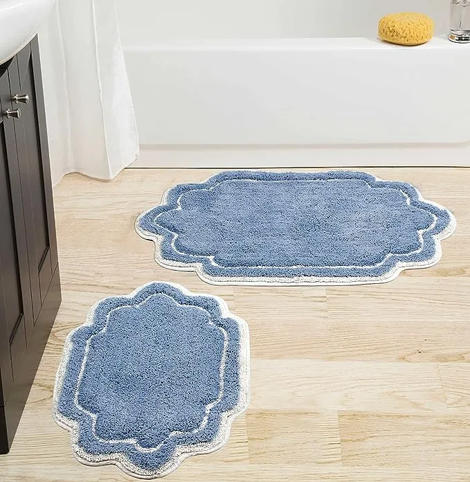 Home Weavers Allure Collection 100% Cotton Tufted Supersoft and Absorbent Bath Rug Machine Washable, 2 Piece Set, Blue