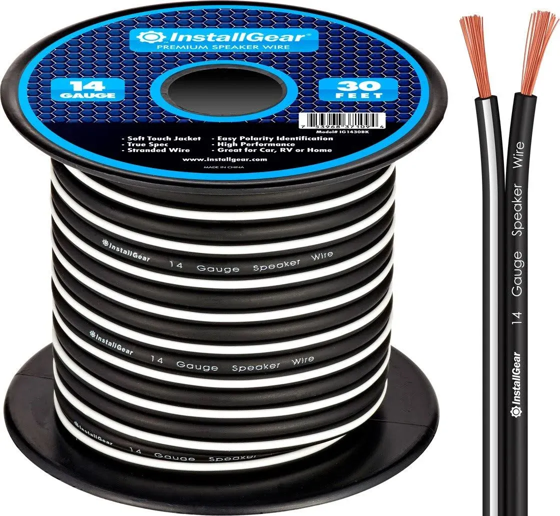 InstallGear 14 Gauge AWG 30ft Black Speaker Wire Cable - Great Use for Car Speakers Stereos, Home Theater Speakers, Surround Sound, Radio