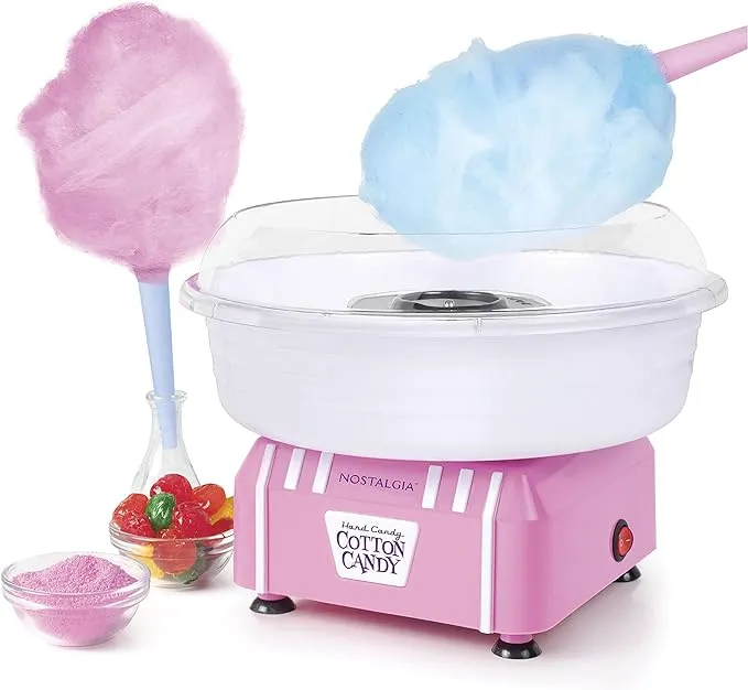 Nostalgia Cotton Candy Machine - Retro Cotton Candy Machine for Kids with 2 Reusable Cones, 1 Sugar Scoop, and 1 Extractor Head – Pink