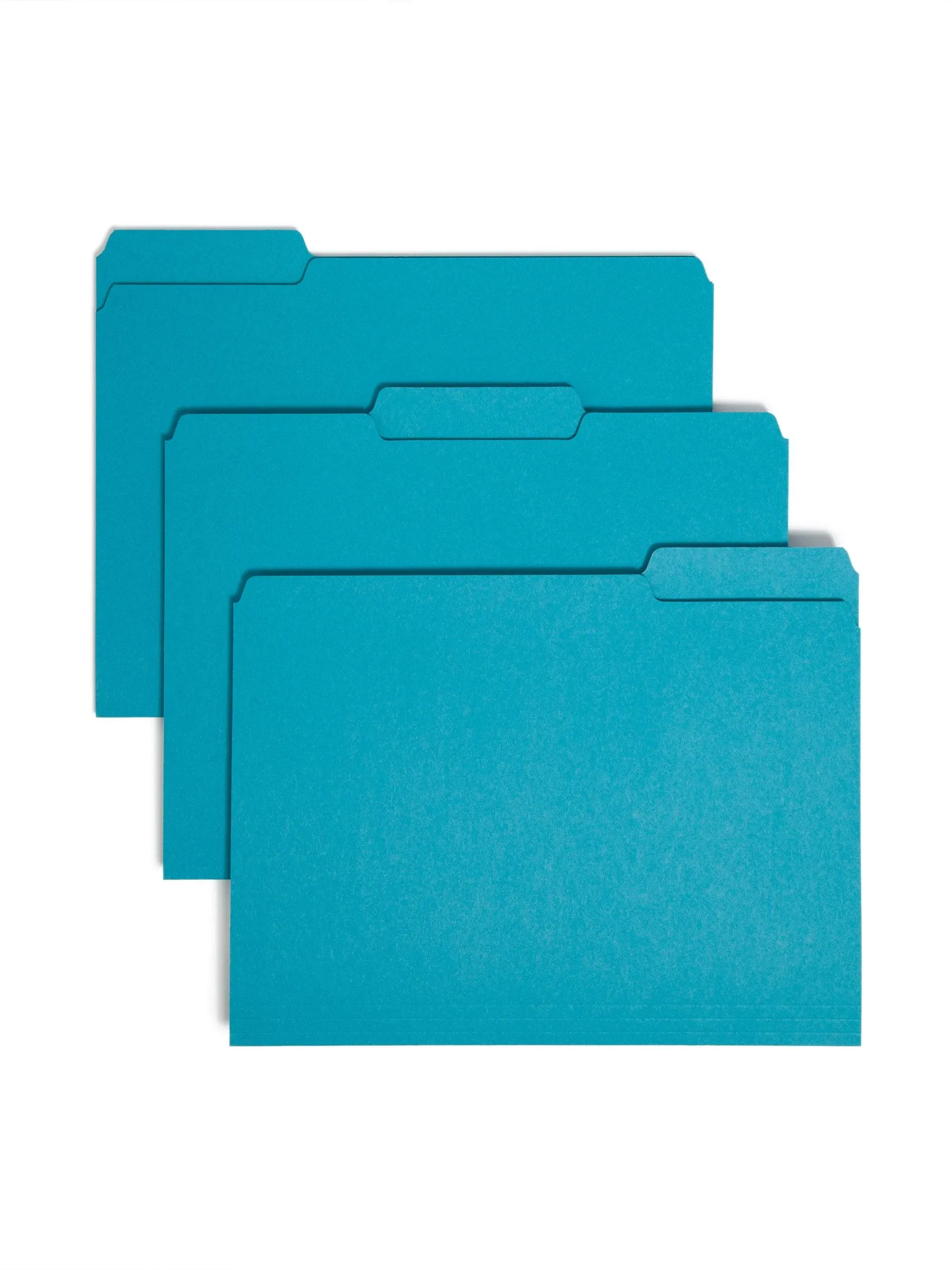 Interior File Folders, 1/3-Cut Tabs: Assorted, Letter Size, 0.75" Expansion, Teal, 100/Box