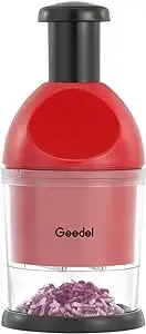 Geedel Food Chopper, Easy to Clean Manual Hand Vegetable Chopper Dicer, Dishwasher Safe Slap Onion Chopper for Veggies Onions Garlic Nuts Salads Red