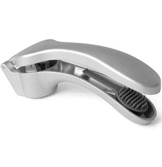 Pampered Chef Garlic Press 2575 - Easy Squeeze, Rust Proof, Ergonomic Handle - Professional Garlic Mincer & Ginger Press with Handy Cleaning Brush