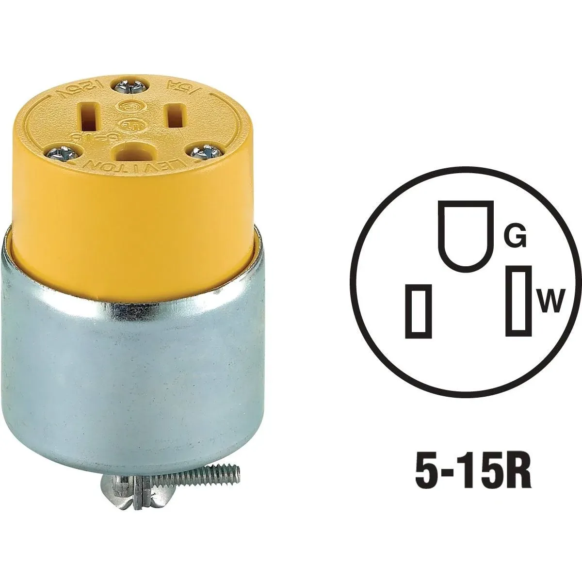 Leviton 515CA 15-Amp. 125-Volt, Armored Grounding Plug Yellow