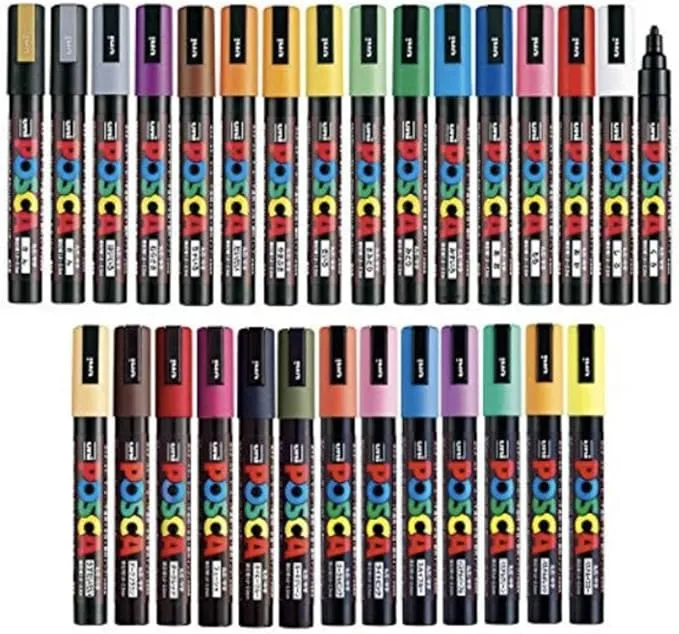 29 Posca Paint Markers, 5M Medium Posca Markers with Reversible Tips, Posca Marker Set of Acrylic Paint Pens | Posca Pens for Art Supplies, Fabric Paint, Fabric Markers, Paint Pen, Art Markers