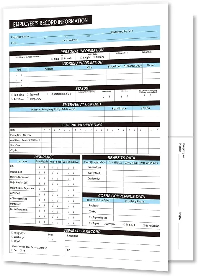 Employee Record Folders - Confidential, High-Capacity, and Durable - Preprinted Pack of 25