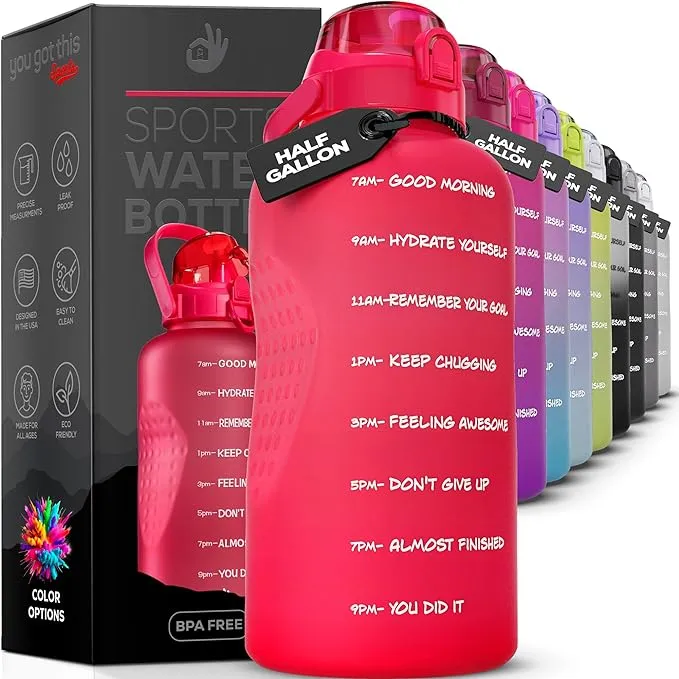 You Got This Living Motivational Water Bottle with Time Marker,Half Gallon Water Bottle with Straw 64 oz22L Gym Water Bottle, AC