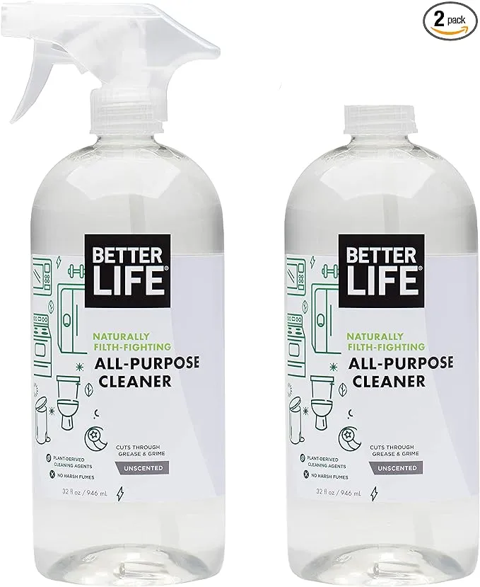 Better Life All Purpose Cleaner - Multipurpose Home and Kitchen Cleaning Spray for Glass, Countertops, Appliances, Upholstery & More - Multi-surface Spray Cleaner - 32oz (Pack of 2) Unscented