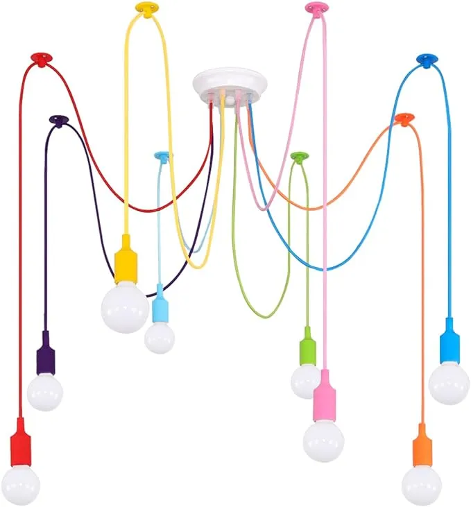 Colorful Spider Chandelier, Kids Ceiling Light Fixture, Ajustable DIY Pendant Lamp for Boys Girls Bedroom Playroom Classroom Dining Room,‎ E26 8 Arms Lights