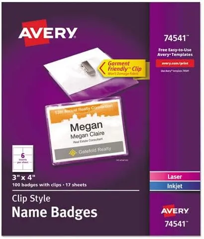 Avery Clip-Style Name Badge Holder with Laser-Inkjet Insert