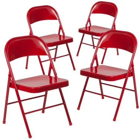 Flash Furniture 4 Pack HERCULES Series Double Braced Red Metal Folding Chair