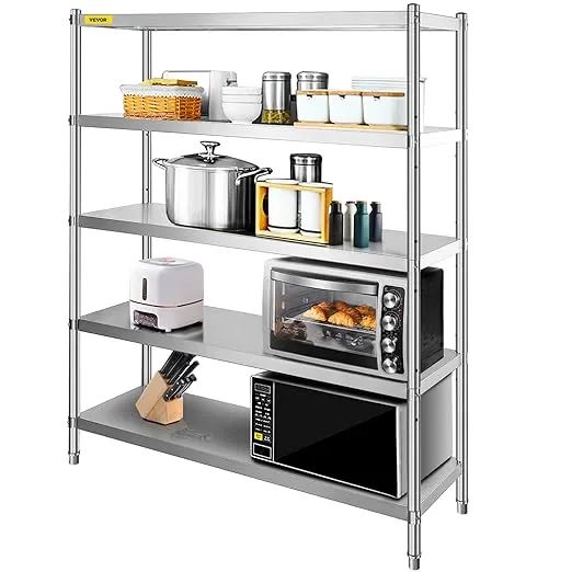 VEVOR Stainless Steel Shelving 60x18.5 inch 5 Tier Adjustable Shelf Storage Unit Stainless Steel Heavy Duty Shelving for Kitchen Commercial Office