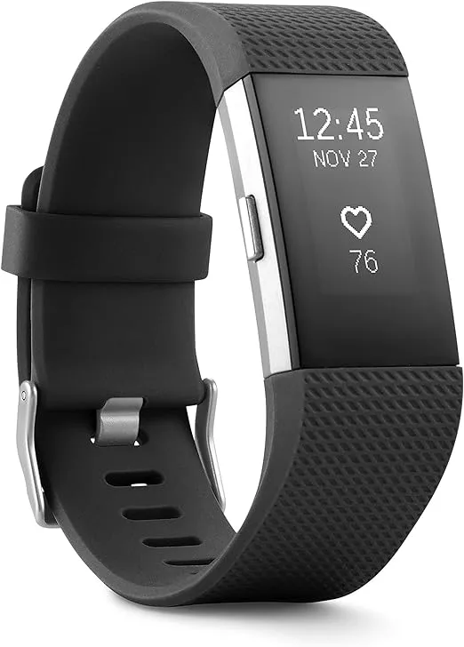 Fitbit Charge 2 Heart Rate + Fitness Wristband, Black, Large (US Version), 1 Count