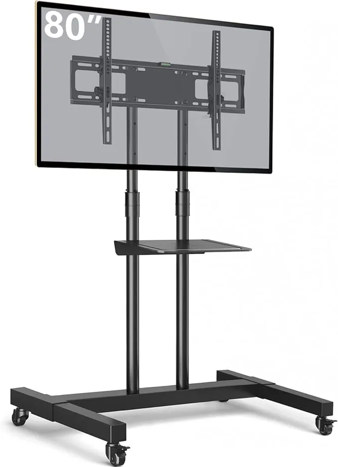 TAVR Furniture Mobile TV Stand Rolling TV Cart Floor Stand with Mount on Lockable Wheels Height Adjustable for 32-83 Inch TV Stand Flat Screen or Curved TVs Monitors Display Trolley Loading 110 lbs