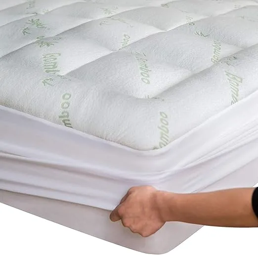 Ultra Soft California King Mattress Topper - Viscose Made from Bamboo Mattress Pad for Back Pain Relief - Naturally Cooling for Hot Sleepers - Machine Washable (Green)