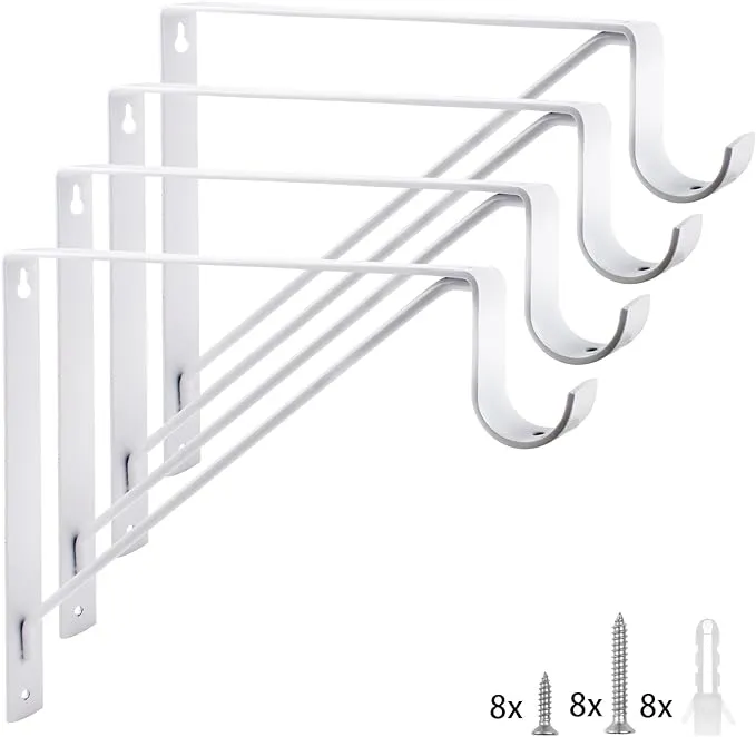 Eau 4 Packs of White Heavy Duty Closet Shelf and Rod Bracket, Closet Shelf Bracket with Rod Support Great for Both Shelf Storage and Closet Rod