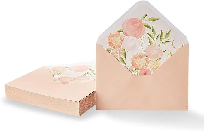 Paper Junkie Floral Envelopes for Invitations and Greeting Cards (Blush Pink, 5x7 in, 50-Pack)