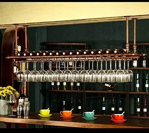 WGX Design For You Wine Bar Wall Rack 60'' Hanging Bar Glass Rack&Hanging Bottle Holder Adjustable(Bronze)