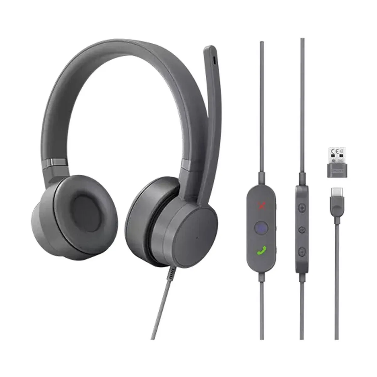 Lenovo Go Wired ANC Headset - USB-C Headphones - Active Noise Cancelling - Rotatable Boom Mic - Certified for Microsoft Teams, Iron Grey, Large